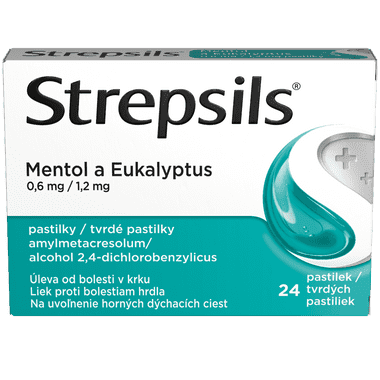 Strepsils Mentol a Eukalyptus, 24 pastilek
