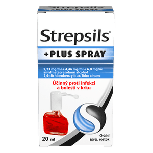 Strepsils Plus Spray 2,23 mg/ml + 4,46 mg/ml + 6,0 mg/ml orální sprej, roztok